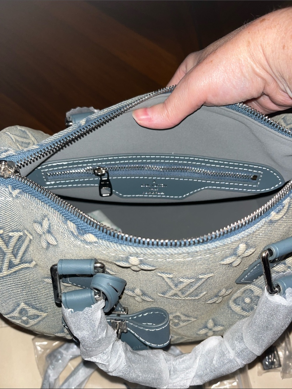 Bluish Gray Tone Embossed Denim 25 Speedy with Silver Hardware! - Picture 8 of 12